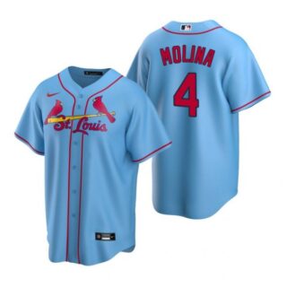 Men's Yadier Molina St. Louis Cardinals Cool Base Jersey Gray Light Blue