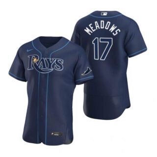 Men's Austin Meadows Tampa Bay Rays Flex Base Jersey Black Holographic Navy
