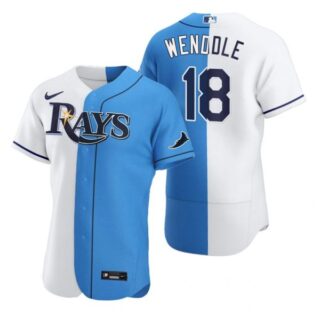 Men's Joey Wendle Tampa Bay Rays Flex Base Jersey Black Holographic White Blue