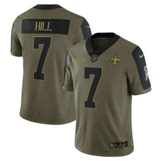 Men's #7 Taysom Hill New Orleans Saints Olive 2021 Salute To Service Limited Jersey