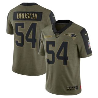 Men's #54 Tedy Bruschi New England Patriots Olive 2021 Salute To Service Limited Jersey