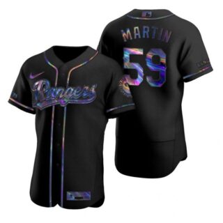 Men's Brett Martin Texas Rangers Flex Base Jersey Scarlet Black Holographic