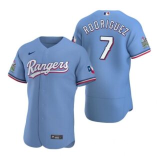 Men's Ivan Rodriguez Texas Rangers Flex Base Jersey White Golden Light Blue