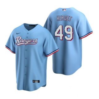 Men's Jimmy Herget Texas Rangers Cool Base Jersey White Light Blue