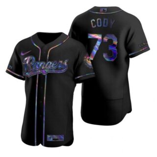 Men's Kyle Cody Texas Rangers Flex Base Jersey Black Holographic Black Holographic
