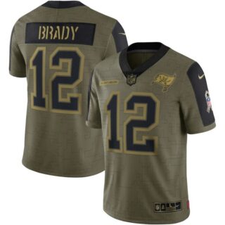 Men's #12 Tom Brady Tampa Bay Buccaneers Olive 2021 Salute To Service Limited Jersey