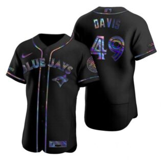 Men's Jonathan Davis Toronto Blue Jays Flex Base Jersey Powder Blue Black Holographic