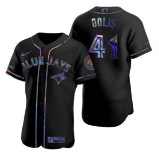 Men's Rafael Dolis Toronto Blue Jays Flex Base Jersey Black Holographic Black Holographic