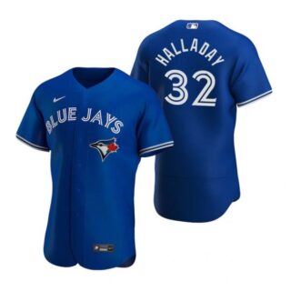 Men's Roy Halladay Toronto Blue Jays Flex Base Jersey Black Awards Royal