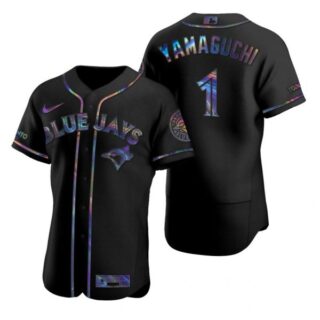 Men's Shun Yamaguchi Toronto Blue Jays Flex Base Jersey Powder Blue Black Holographic