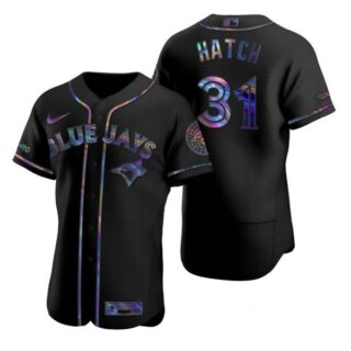Men's Thomas Hatch Toronto Blue Jays Flex Base Jersey Black Holographic Black Holographic