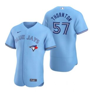 Men's Trent Thornton Toronto Blue Jays Flex Base Jersey Black Holographic Powder Blue
