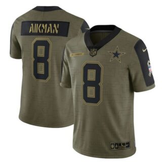 Men's #8 Troy Aikman Dallas Cowboys Olive 2021 Salute To Service Limited Jersey