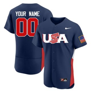 Men's USA Baseball National Team Custom Tokyo Olympic Flex Base Jersey Stitched - Navy