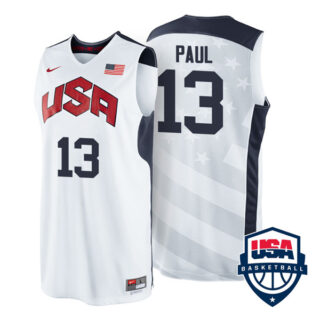 Men's #13 Chris Paul USA Basketball Dream Team London Olympics 2012 Jersey White