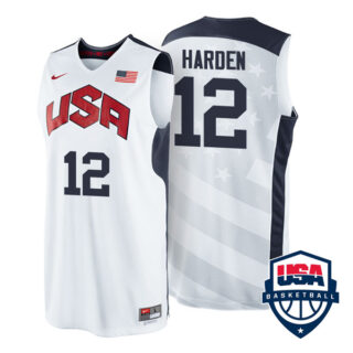 Men's #12 James Harden USA Basketball Dream Team London Olympics 2012 Jersey White
