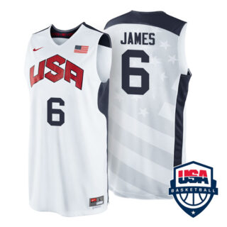 Men's #6 Lebron James USA Basketball Dream Team London Olympics 2012 Jersey White
