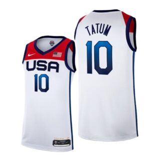 Men's #10 Jayson Tatum USA Basketball Team Summer Olympics Jersey White