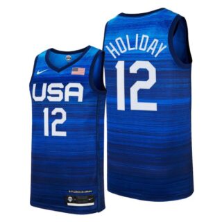 Men's #12 Jrue Holiday USA Basketball Team Summer Olympics Jersey Blue