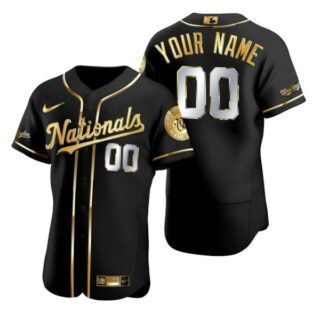 Men's Custom Washington Nationals Flex Base Jersey Black Award Black Golden