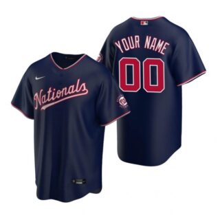 Men's Custom Washington Nationals Cool Base Jersey Navy Navy