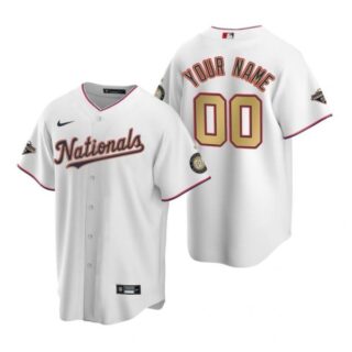 Men's Custom Washington Nationals Cool Base Jersey White World Series Champions White Gold WS