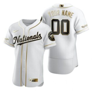 Men's Custom Washington Nationals Flex Base Jersey Black Award White Golden