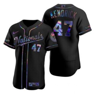 Men's Howie Kendrick Washington Nationals Flex Base Jersey Black Golden Black Holographic