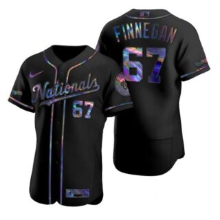 Men's Kyle Finnegan Washington Nationals Flex Base Jersey Black Holographic Black Holographic