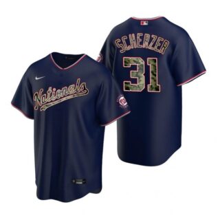 Men's Max Scherzer Washington Nationals Cool Base Jersey White Home Navy 2021 Memorial Day