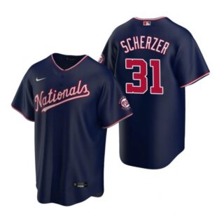 Men's Max Scherzer Washington Nationals Cool Base Jersey White Home Navy