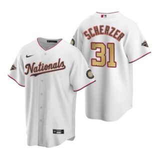 Men's Max Scherzer Washington Nationals Cool Base Jersey White World Series Champions White Gold WS