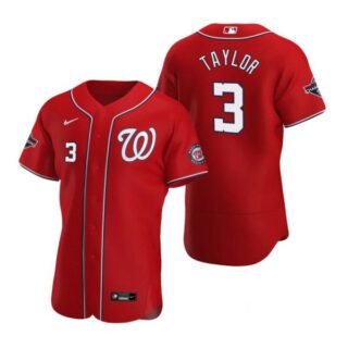Men's Michael A. Taylor Washington Nationals Flex Base Jersey White Gold World Series Champions Red WS