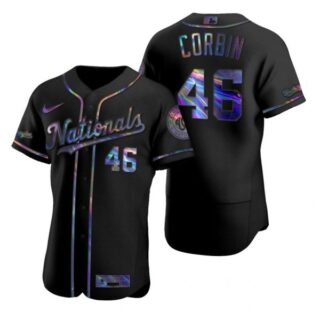 Men's Patrick Corbin Washington Nationals Flex Base Jersey Black Golden Black Holographic