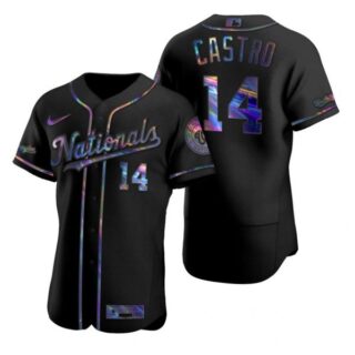 Men's Starlin Castro Washington Nationals Flex Base Jersey Black Holographic Black Holographic