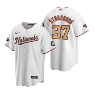 Men's Stephen Strasburg Washington Nationals Cool Base Jersey White Gold World Series Champions White Gold WS