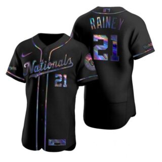 Men's Tanner Rainey Washington Nationals Flex Base Jersey Black Holographic Black Holographic