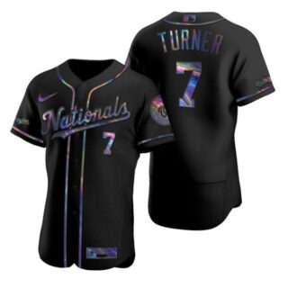 Men's Trea Turner Washington Nationals Flex Base Jersey Black Golden Black Holographic