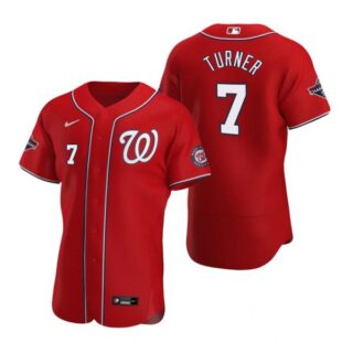 Men's Trea Turner Washington Nationals Flex Base Jersey Navy World Series Champions Red WS