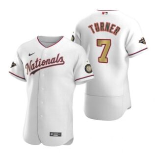 Men's Trea Turner Washington Nationals Flex Base Jersey Navy World Series Champions White Gold WS