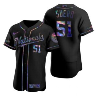 Men's Wander Suero Washington Nationals Flex Base Jersey Black Holographic Black Holographic