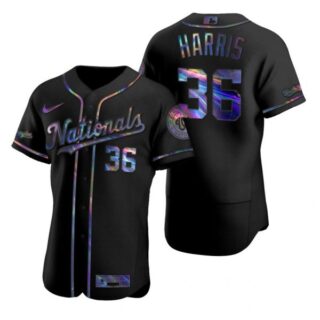 Men's Will Harris Washington Nationals Flex Base Jersey Black Holographic Black Holographic