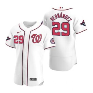 Men's Yadiel Hernandez Washington Nationals Flex Base Jersey Red World Series Champions White WS