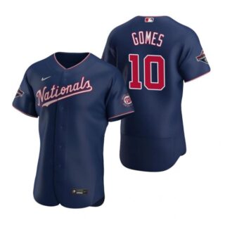 Men's Yan Gome Washington Nationals Flex Base Jersey White Gold World Series Champions Navy WS