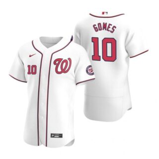 Men's Yan Gomes Washington Nationals Flex Base Jersey Black Golden White Home