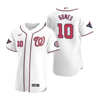 Men's Yan Gome Washington Nationals Flex Base Jersey White Gold World Series Champions White WS