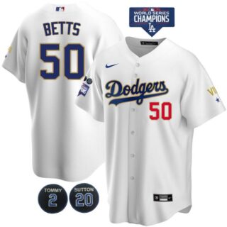 Men's Los Angeles Dodgers Mookie Betts Jersey World Series Champions Special Edition White Gold