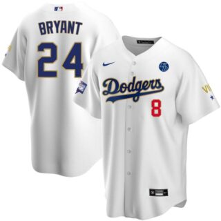 Men's Los Angeles Dodgers Kobe Bryant Jersey World Series Champions Special Edition White Gold