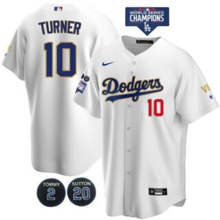 Men's Los Angeles Dodgers Justin Turner Jersey World Series Champions Special Edition White Gold