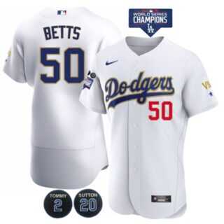 Men's Los Angeles Dodgers Mookie Betts Jersey World Series Champions Special Edition White Gold